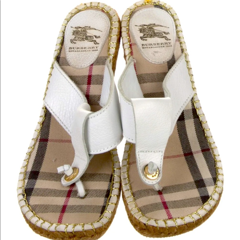 Authentic White Burberry Leather Espadrilles Sandals w/Dust Bag And Box - 39 (8)
